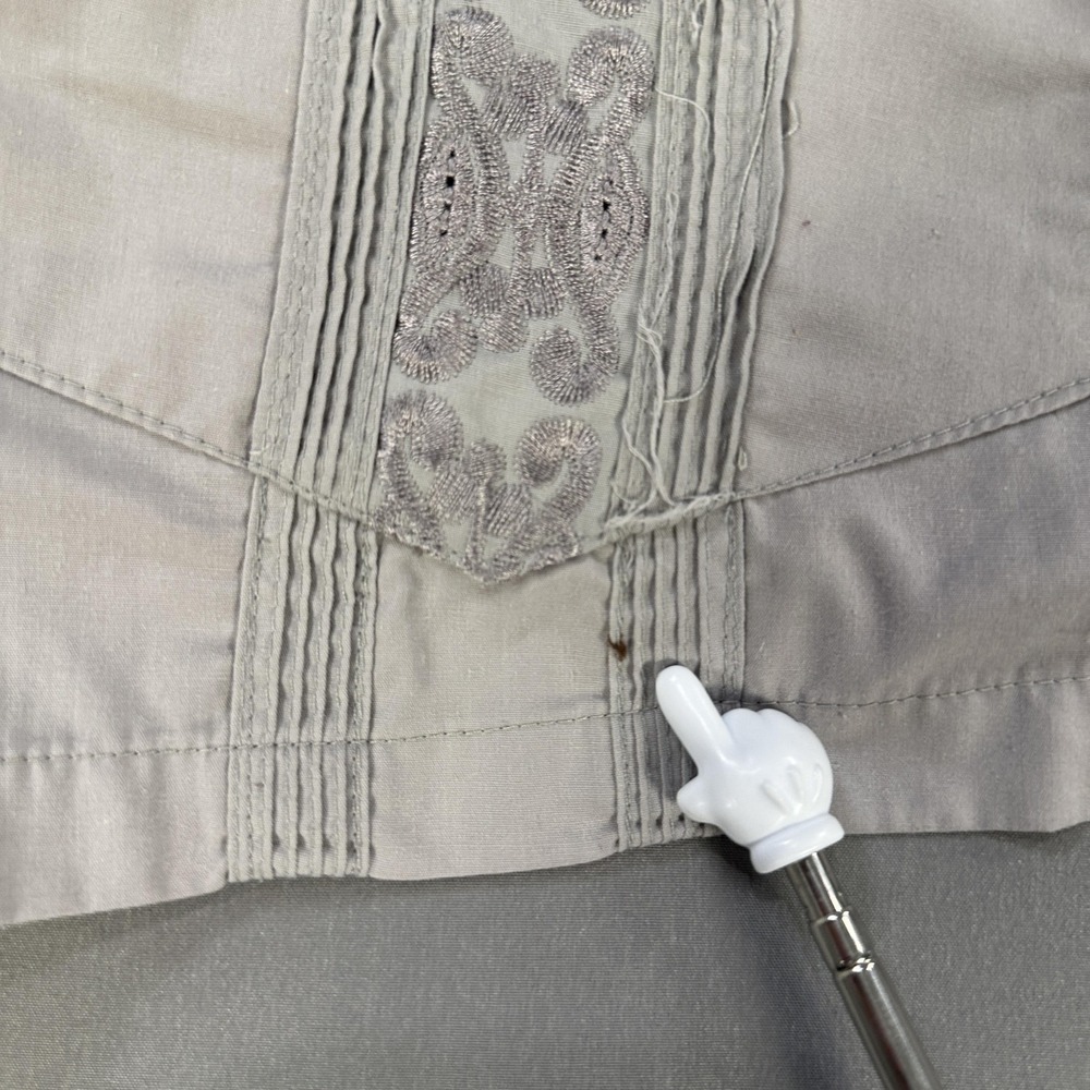 First Line Shirt Mens Large Beige Short Sleeve Button Up Guayabera Embroidered - Picture 3 of 6